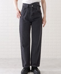 ハイウエストレイヤードワイドデニムパンツ