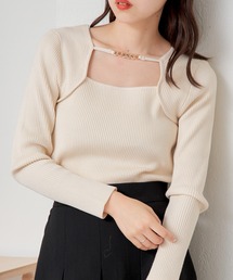 【REVIVAL】フロントチェーンデザインボレロリブニット