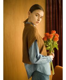 後ろ畦編み短丈ベスト