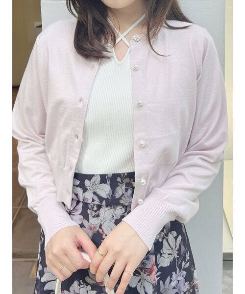 MERCURYDUO（マーキュリーデュオ）の「ビジューボタンニットカーディガン（カーディガン/ボレロ・レディース・ベージュ/ブラック/ネイビー/ピンク/ラベンダー/ライトブルー/オフホワイト・FREE）」の7枚目の写真