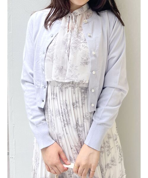 MERCURYDUO（マーキュリーデュオ）の「ビジューボタンニットカーディガン（カーディガン/ボレロ・レディース・ベージュ/ブラック/ネイビー/ピンク/ラベンダー/ライトブルー/オフホワイト・FREE）」の5枚目の写真