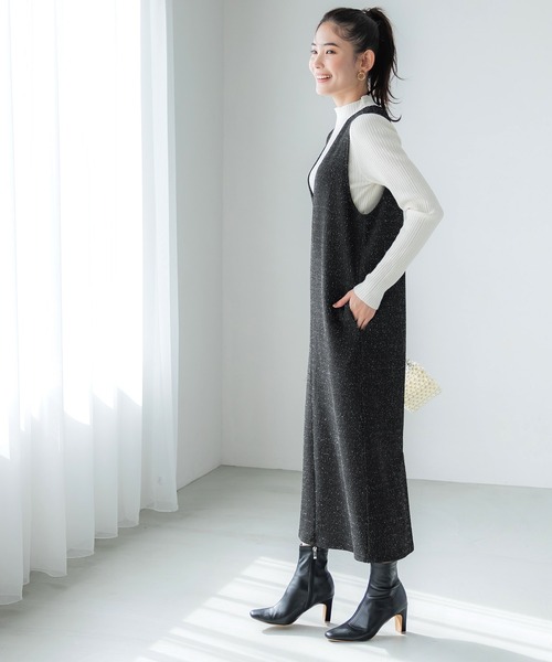coca(coca)(コカ)の「カットラメツイードジャンパースカート(ジャンパースカート・レディース・ブラック・ONE SIZE)」の2枚目の写真