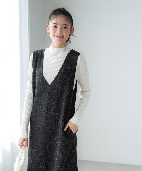 coca(coca)(コカ)の「カットラメツイードジャンパースカート(ジャンパースカート・レディース・ブラック・ONE SIZE)」の6枚目の写真