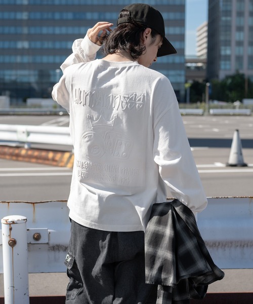 TORU LサイズSAINT ロゴ入り グレー 長袖カットソー LOGOS/ロゴス ワンポイント刺繍 ロンT 長袖 レディース メンズ