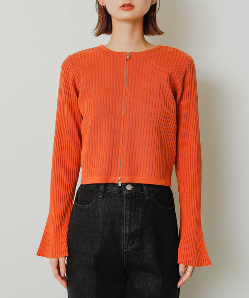 SENSE OF PLACE by URBAN RESEARCH（センスオブプレイスバイアーバンリサーチ）の「フレアスリーブジップセーター（ニット/セーター・レディース・オレンジ/ブラック系その他/アイボリー/ブラック・ONE）」の12枚目の写真