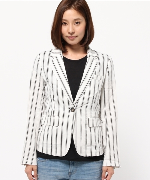 OUTLET(アウトレット)の「【CIAOPANIC TYPY】麻レーヨンストライプテーラードジャケット(テーラードジャケット・レディース・ネイビー/ホワイト・SMALL/MEDIUM)」の14枚目の写真