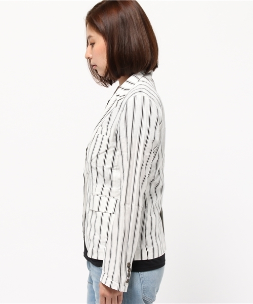 OUTLET(アウトレット)の「【CIAOPANIC TYPY】麻レーヨンストライプテーラードジャケット(テーラードジャケット・レディース・ネイビー/ホワイト・SMALL/MEDIUM)」の8枚目の写真