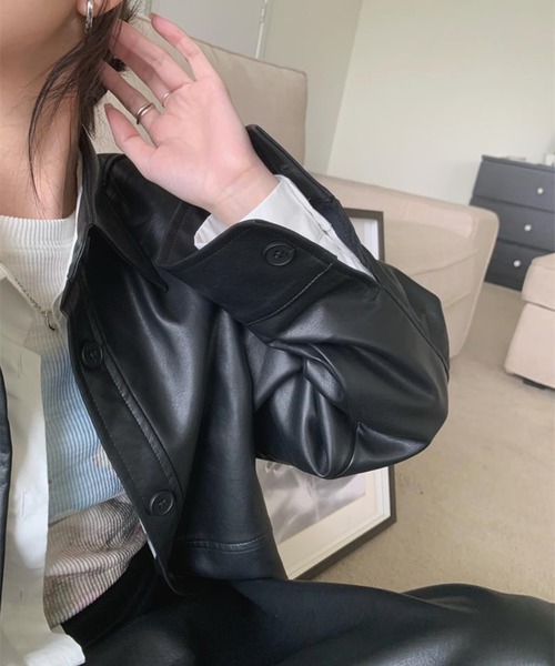 Chaco closet（チャコ クローゼット）の「ヴィンテージライク シャツジャケット/ブルゾン（ブルゾン・レディース・ブラック/ブラウン・FREE）」の10枚目の写真