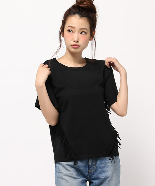 Ray BEAMS（レイビームス）の「Ray BEAMS / サイド フリンジ Tシャツ（Tシャツ/カットソー・レディース・オフホワイト/グレー/ブラック・ONE SIZE）」の2枚目の写真