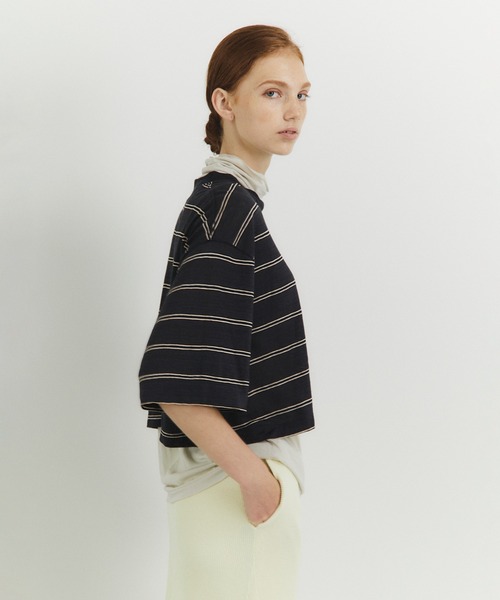 unfil ヘンプボーダーストライプジャージークロップドTシャツ unfil ヘンプボーダーストライプジャージークロップドTシャツ