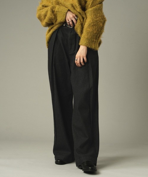 selle glant（セレグランテ）の「2TUCK WIDE DENIM PANTS/ 2タックワイドデニムパンツ（デニムパンツ・メンズ・ブラック/ブルー・LARGE/MEDIUM/SMALL）」の4枚目の写真