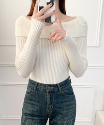 オフショルリブニットトップス