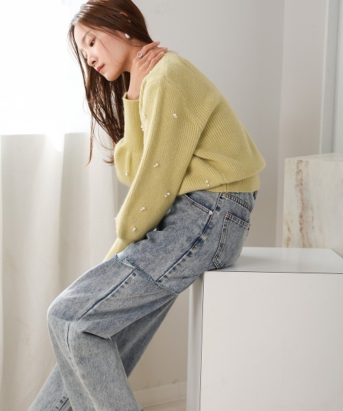 Bab(バブ)の「ランダムパールビジューニットトップス(ニット/セーター・レディース・ブラック/グリーン/オフホワイト・FREE)」の15枚目の写真