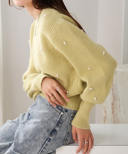 Bab(バブ)の「ランダムパールビジューニットトップス(ニット/セーター・レディース・ブラック/グリーン/オフホワイト・FREE)」の18枚目の写真