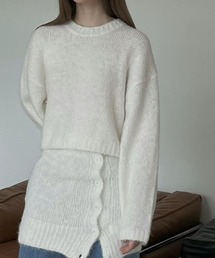 モヘアライクニットセットアップ/フロントボタンビスチェセットニット