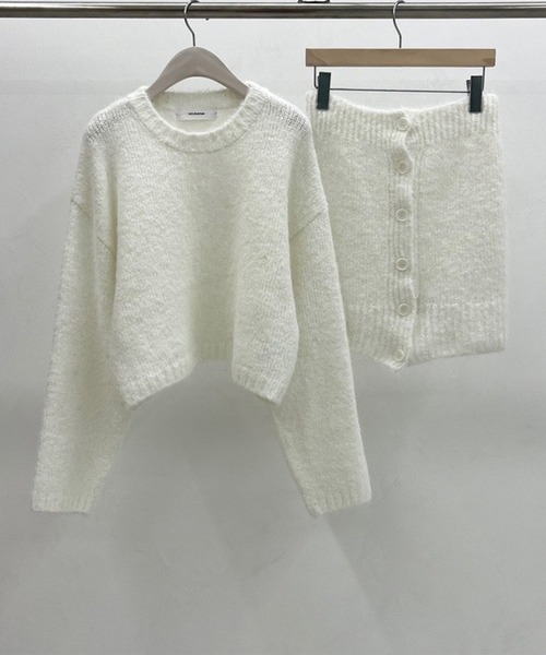 ニット セーター モヘアライクニットセットアップ/フロントボタンビスチェセットニット レディース モヘアライクニットセットアップ/フロントボタンビスチェセット