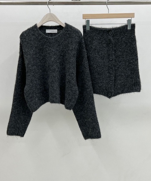 美品 Brilla per il gusto セットアップ モヘア ネイビー セール】モヘアライクニットセットアップ/フロントボタン