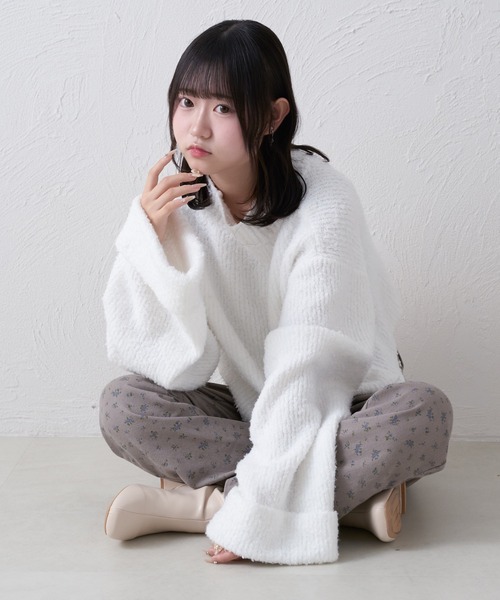 ニット セーター MIXラメブークレショート プルオーバー レディース セール】 MIXラメブークレショート プルオーバー （ニット