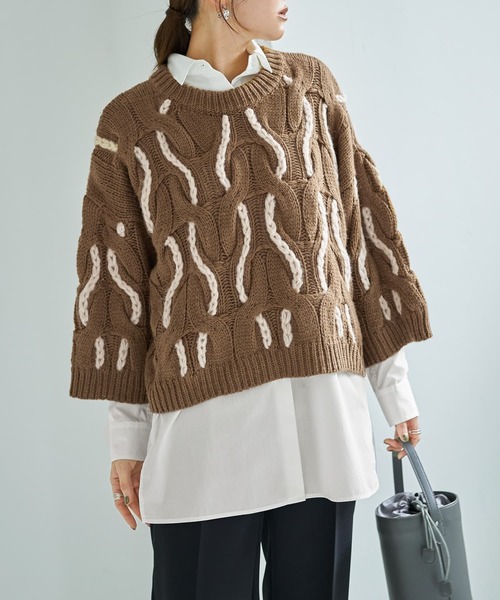 STYLE DELI(スタイルデリ)の「ゆる編みランダムケーブルニットトップス(ニット/セーター・レディース・グレー系その他/ブルーグレー/ブラウン系その他・FREE)」の15枚目の写真
