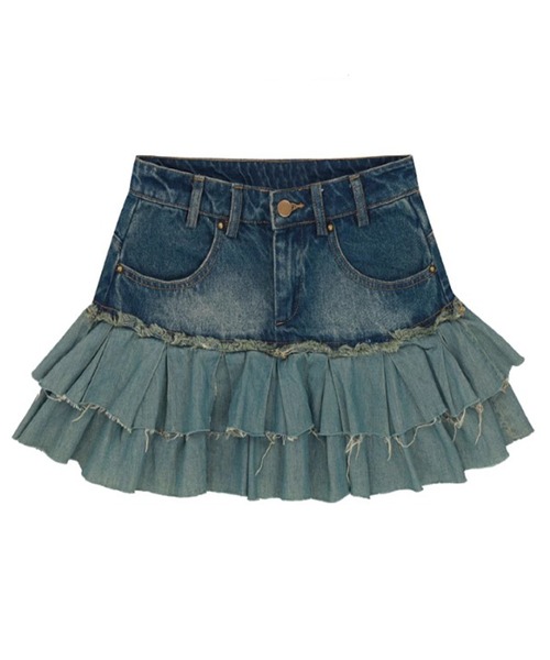 Chick(チック)の「▲VINTAGE FRILL DENIM SKIRT / ビンテージフリルデニムミニスカート(デニムスカート・レディース・ブルー・S/M)」の2枚目の写真