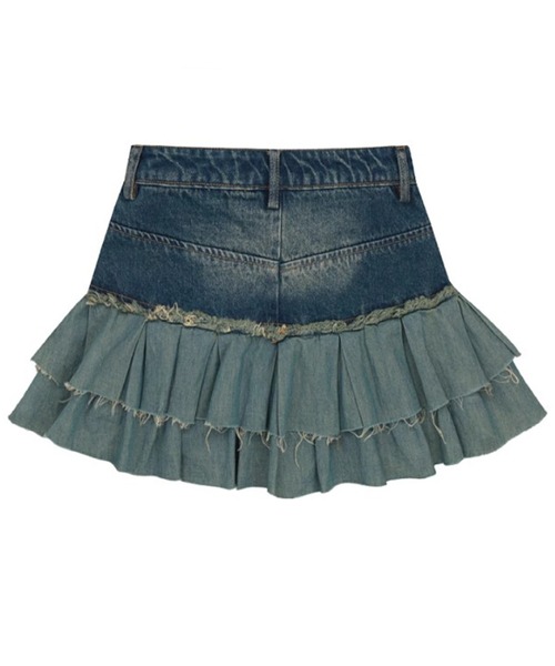 Chick(チック)の「▲VINTAGE FRILL DENIM SKIRT / ビンテージフリルデニムミニスカート(デニムスカート・レディース・ブルー・S/M)」の3枚目の写真