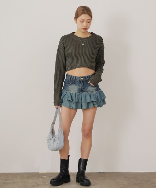 Chick(チック)の「▲VINTAGE FRILL DENIM SKIRT / ビンテージフリルデニムミニスカート(デニムスカート・レディース・ブルー・S/M)」の6枚目の写真