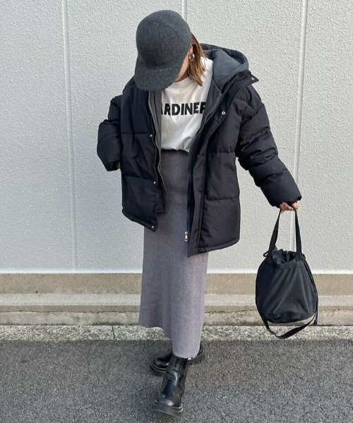 ISOOK(アイスー)の「レイヤードデザイン中綿ジャケット(yui select) / 中綿アウター レイヤード風 オーバージャケット(ダウンジャケット/コート・レディース・ブラック・FREE)」の5枚目の写真