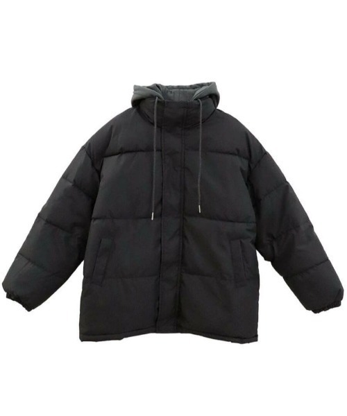 ISOOK(アイスー)の「レイヤードデザイン中綿ジャケット(yui select) / 中綿アウター レイヤード風 オーバージャケット(ダウンジャケット/コート・レディース・ブラック・FREE)」の7枚目の写真