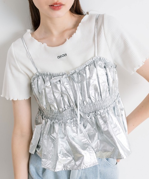 OLIVE des OLIVE(オリーブデオリーブ)の「チュールキャミソール 1041040010(キャミソール・レディース・チャコールグレー/アイボリー/ブラック/シルバー・FREE)」の4枚目の写真