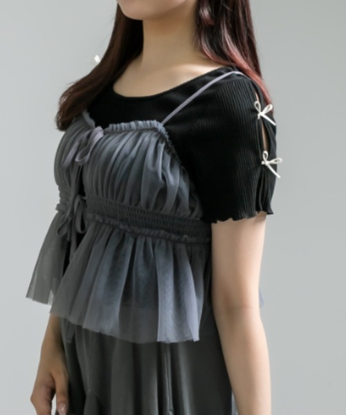 OLIVE des OLIVE(オリーブデオリーブ)の「チュールキャミソール 1041040010(キャミソール・レディース・チャコールグレー/アイボリー/ブラック/シルバー・FREE)」の1枚目の写真