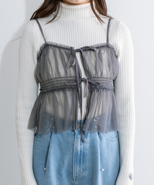 OLIVE des OLIVE(オリーブデオリーブ)の「チュールキャミソール 1041040010(キャミソール・レディース・チャコールグレー/アイボリー/ブラック/シルバー・FREE)」の5枚目の写真