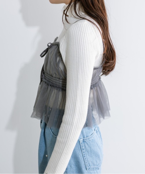 OLIVE des OLIVE(オリーブデオリーブ)の「チュールキャミソール 1041040010(キャミソール・レディース・チャコールグレー/アイボリー/ブラック/シルバー・FREE)」の6枚目の写真