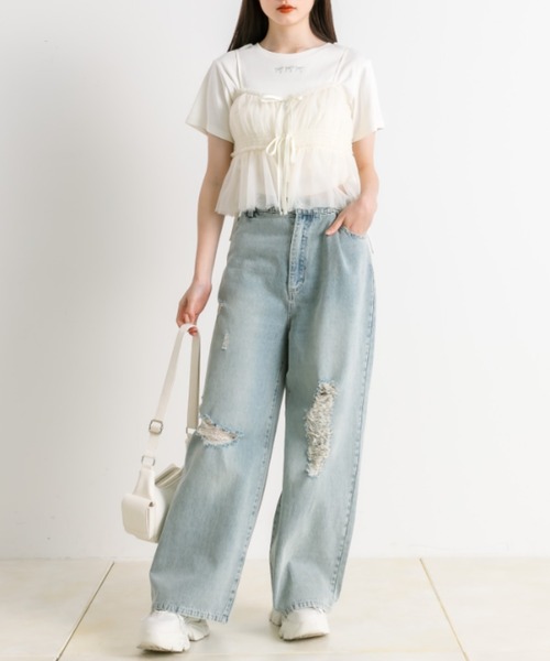 OLIVE des OLIVE(オリーブデオリーブ)の「チュールキャミソール 1041040010(キャミソール・レディース・チャコールグレー/アイボリー/ブラック/シルバー・FREE)」の18枚目の写真