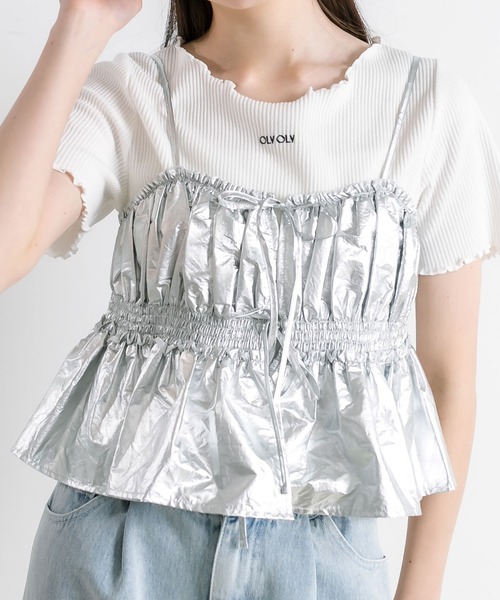 OLIVE des OLIVE(オリーブデオリーブ)の「チュールキャミソール 1041040010(キャミソール・レディース・チャコールグレー/アイボリー/ブラック/シルバー・FREE)」の14枚目の写真