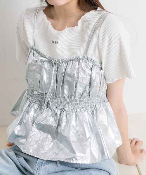 OLIVE des OLIVE(オリーブデオリーブ)の「チュールキャミソール 1041040010(キャミソール・レディース・チャコールグレー/アイボリー/ブラック/シルバー・FREE)」の17枚目の写真