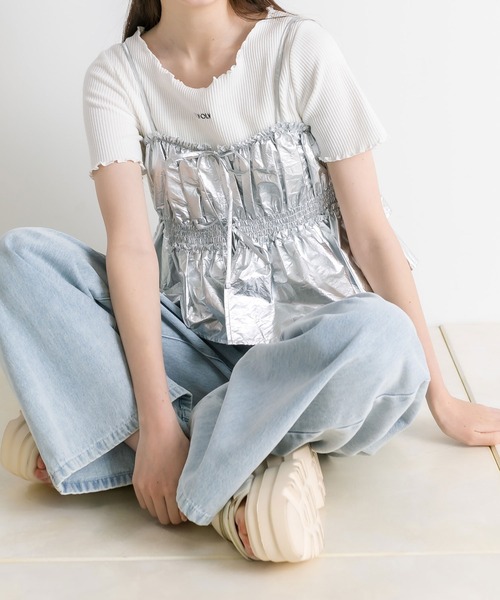 OLIVE des OLIVE(オリーブデオリーブ)の「チュールキャミソール 1041040010(キャミソール・レディース・チャコールグレー/アイボリー/ブラック/シルバー・FREE)」の16枚目の写真