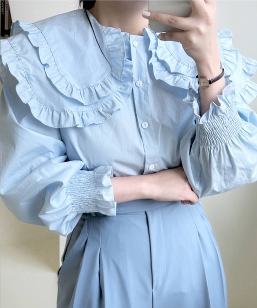 frunco（フランコ）の「【ZOZO限定】ダブルカラーブラウス（シャツ/ブラウス・レディース・ベージュ/ブルー/ホワイト・FREE）」の4枚目の写真