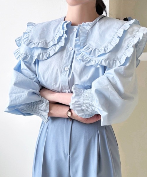 frunco（フランコ）の「【ZOZO限定】ダブルカラーブラウス（シャツ/ブラウス・レディース・ベージュ/ブルー/ホワイト・FREE）」の6枚目の写真