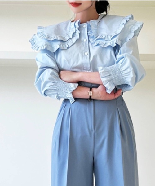 frunco（フランコ）の「【ZOZO限定】ダブルカラーブラウス（シャツ/ブラウス・レディース・ベージュ/ブルー/ホワイト・FREE）」の7枚目の写真