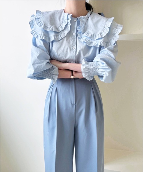 frunco（フランコ）の「【ZOZO限定】ダブルカラーブラウス（シャツ/ブラウス・レディース・ベージュ/ブルー/ホワイト・FREE）」の8枚目の写真