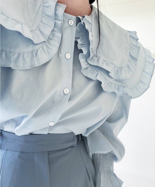 frunco（フランコ）の「【ZOZO限定】ダブルカラーブラウス（シャツ/ブラウス・レディース・ベージュ/ブルー/ホワイト・FREE）」の9枚目の写真