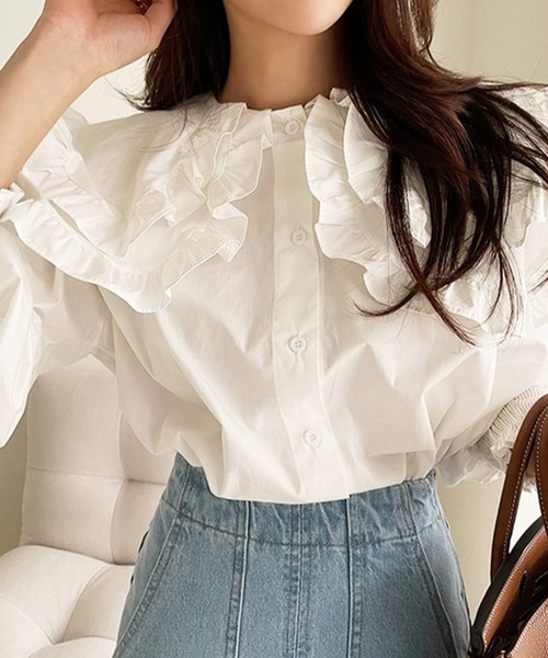 frunco（フランコ）の「【ZOZO限定】ダブルカラーブラウス（シャツ/ブラウス・レディース・ベージュ/ブルー/ホワイト・FREE）」の16枚目の写真