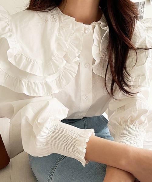 frunco（フランコ）の「【ZOZO限定】ダブルカラーブラウス（シャツ/ブラウス・レディース・ベージュ/ブルー/ホワイト・FREE）」の18枚目の写真