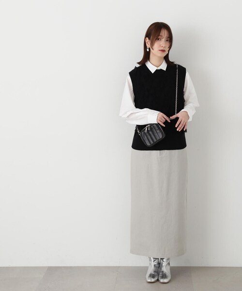 N.（N. Natural Beauty Basic）（エヌエヌナチュラルビューティーベーシック）の「◆フリンジニットベスト（ベスト・レディース・ブラック/グレー・MEDIUM）」の7枚目の写真