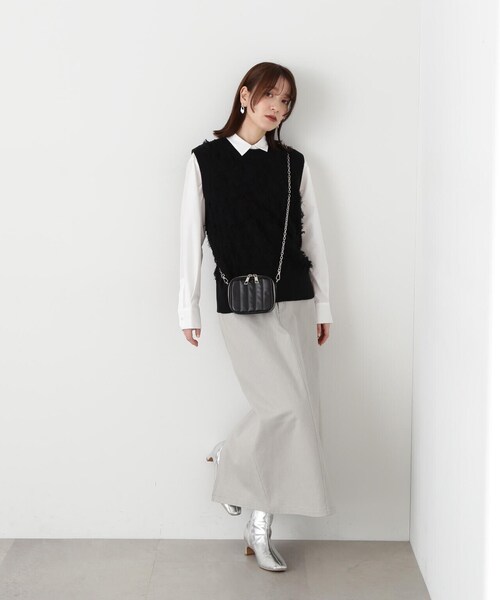 N.（N. Natural Beauty Basic）（エヌエヌナチュラルビューティーベーシック）の「◆フリンジニットベスト（ベスト・レディース・ブラック/グレー・MEDIUM）」の8枚目の写真