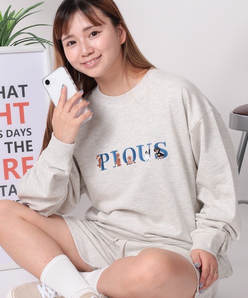 セール】【84】DOG＆CATラメロゴ刺繍 スウェット/トレーナー/ ハーフ