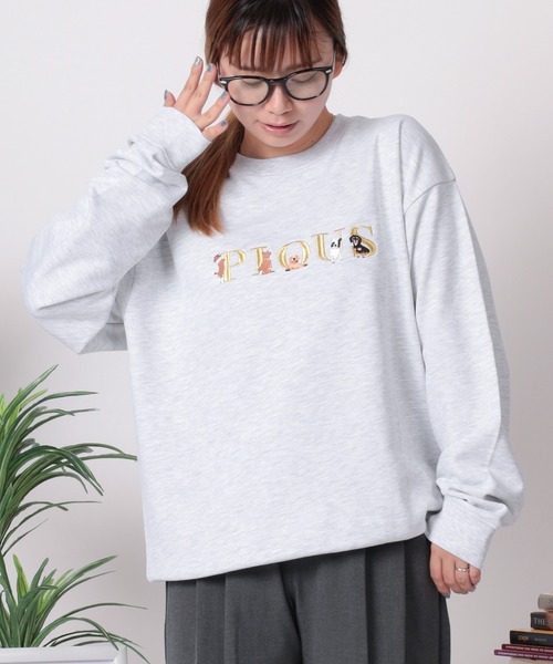 セール】【84】DOG＆CATラメロゴ刺繍 スウェット/トレーナー/ ハーフ