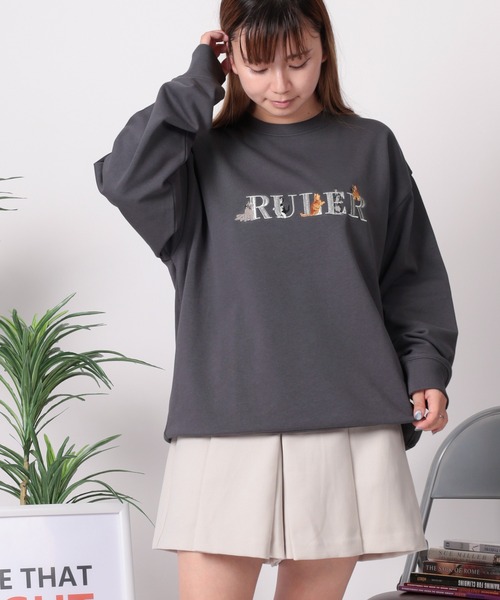 セール】【84】DOG＆CATラメロゴ刺繍 スウェット/トレーナー/ ハーフ