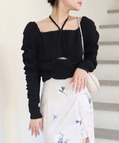 ROYAL PARTY（ロイヤルパーティー）の「ドットドビーホルターネックカットアウトトップス（シャツ/ブラウス・レディース・ピンク/オフホワイト/ブラック・FREE）」の3枚目の写真