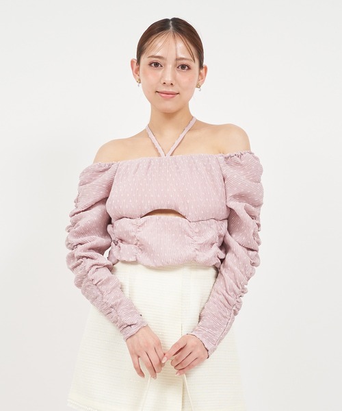 ROYAL PARTY（ロイヤルパーティー）の「ドットドビーホルターネックカットアウトトップス（シャツ/ブラウス・レディース・ピンク/オフホワイト/ブラック・FREE）」の19枚目の写真